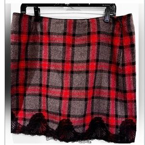 Vintage Nine West Wool Plaid Embroidered Hem Skirt Size 12